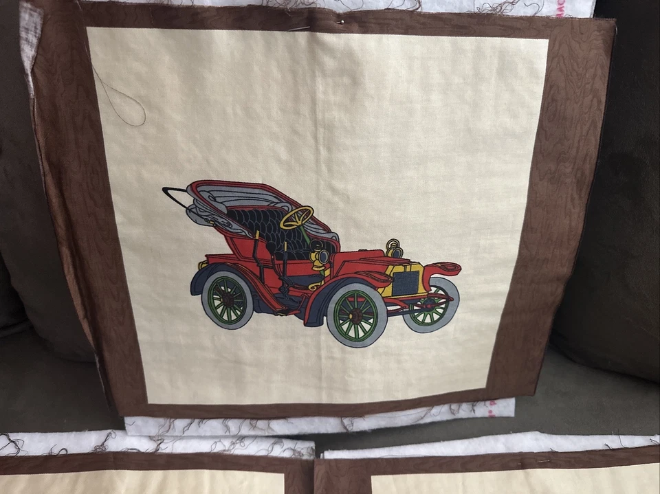 3 paneles vintage motores vehículos tela 12"x14,5" cada uno, sin acabar Foto 4 de 4