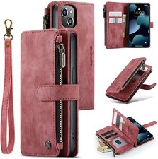 Luxury Zipper PU Leather Card Pocket Flip Wallet Phone Case Crossbody Wristlet