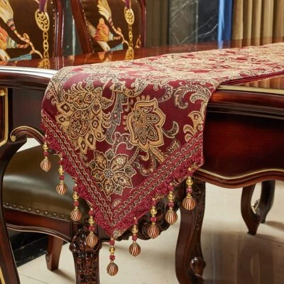 LUFEIJIASHI Luxury Vintage Table Runners 108 Inches Long Embroidery Jacquard Fabric With Mul