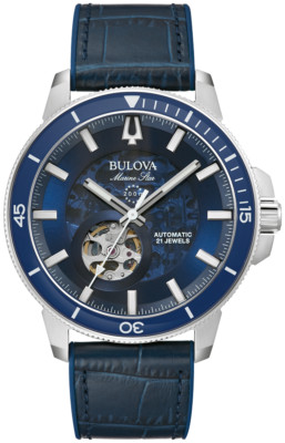 Bulova Marine Star Blue Leather Automatic Mens Watch 96A291
