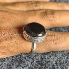 Round Black Onyx Gemstone 925 Sterling Silver Handmade Women Rings Jewelry B 309