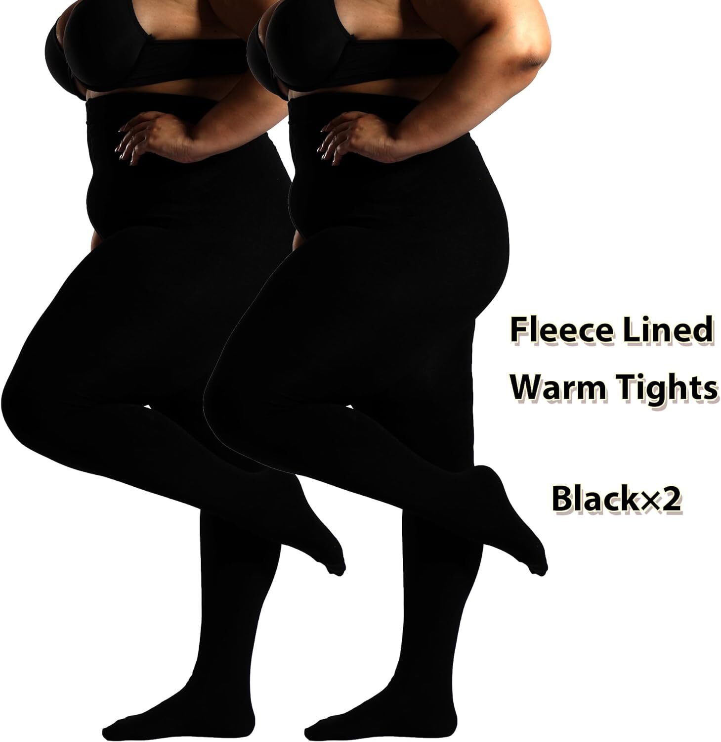 2 Pairs Queens Plus Size Fleece Lined Tights for Women,Opaque Thermal