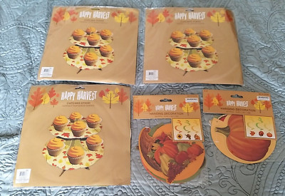 Fall Pumpkin Cupcake Stand 2 Tier Set of Three and Set of Two Hanging Decoration