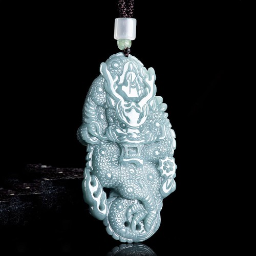 Real Grade A Natural Blue Jade Jadeite Men Women Lucky Dragon Pendant 73*42mm - Picture 5 of 7