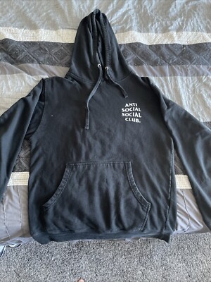 Anti Social Social Club Hoodie Size Medium Men Solid Black Graphic Spell  Out