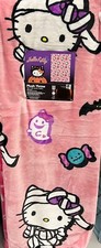 NEW Pink Halloween Mummy Hello Kitty Blanket W/Bats, Purple Ghosts And Candy