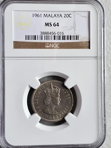 Malaya 20 Cents 1961 NGC MS 64