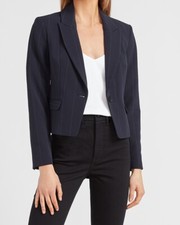 NEW EXPRESS 128 NAVY PINSTRIPE PEAK LAPEL ONE BUTTON BLAZER SZ 6