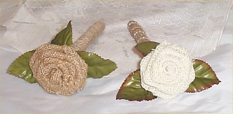 2 件婚礼 Burlap 笔珍珠丝带手工花卉 — 第 2/2 张图片