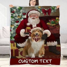 Rough Collie Dog Blanket Personalized Throw Woven Fleece Sherpa Christmas NWT
