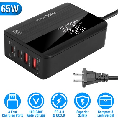 Port 65W Wall Charger QC USB Hub Fast Charging Station
