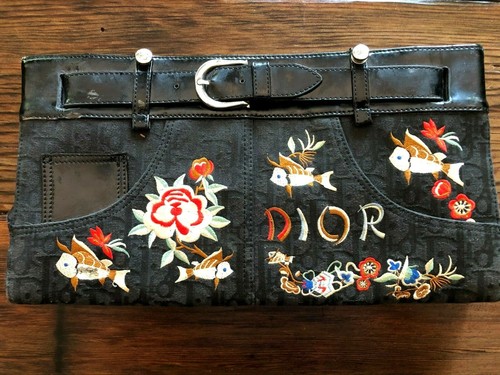 Christian Dior Embroidered Asian Koi Fish Jean Bag