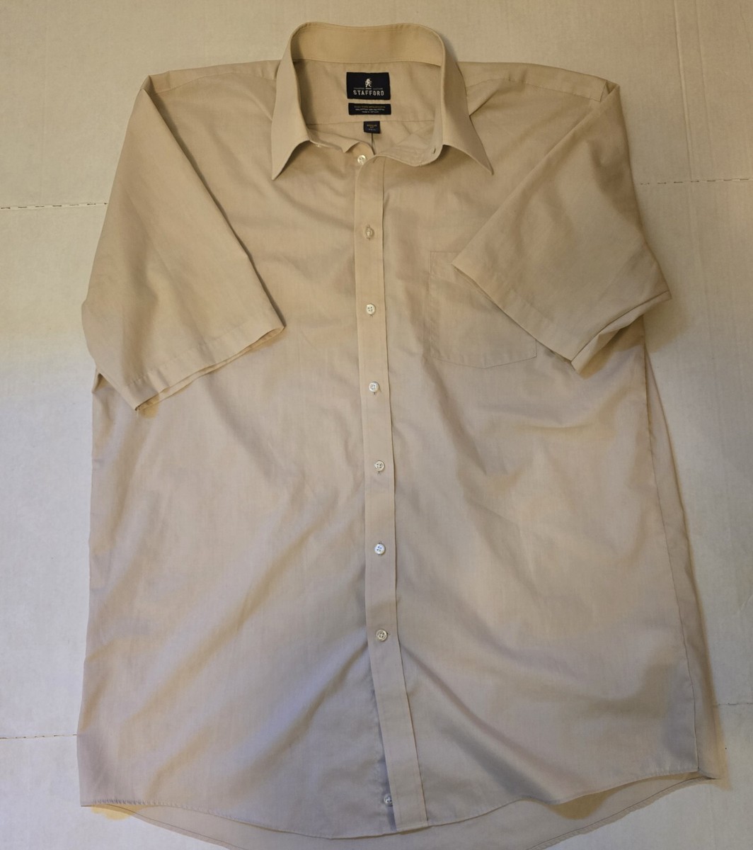 men's stafford short sleeve dress shirts Stafford Wrinkle Free Broadcloth Shirt Short Sleeve Dress Shirt Green Check  17.5