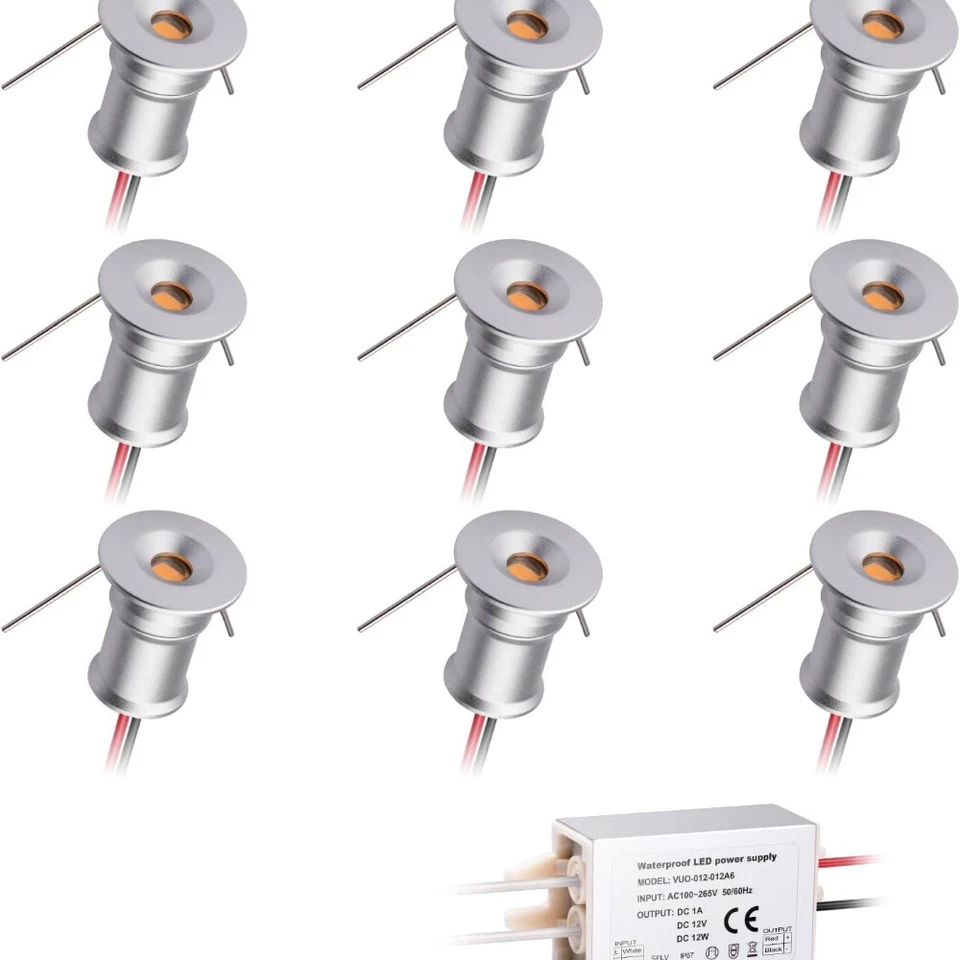 9 pcs Mini LED Spotlight 1W DC12V Recessed Ceiling Downlight Silver Black Driver - Image 4 of 4