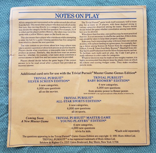 1981 Original Trivial Pursuit Master Game Genus Edition - Picture 5 of 12