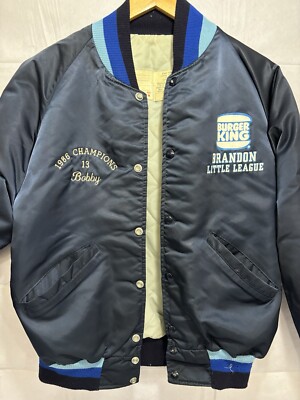 Burger King Satin Jacket Vintage Snap Varsity Blue Baseball Brandon Williamsport