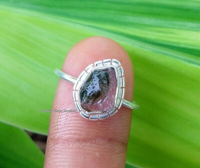 Natural Rock Bi-Color Tourmaline Gemstone 925 Sterling Silver Ring Size 7 US