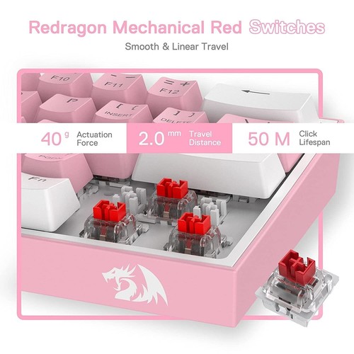 Redragon K617 RGB Mechanische Gaming-Tastatur mit 61 Tasten Pink/Weiß - Bild 9 von 13