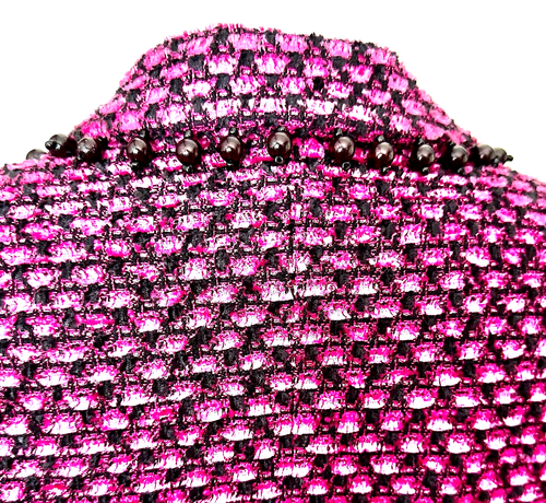 NWT ESCADA 3PC PINK/BLACK WOOL BOUCLE TWEED BEADED SKIRT/TANK/SUIT WOMENS 38 - Picture 2 of 11