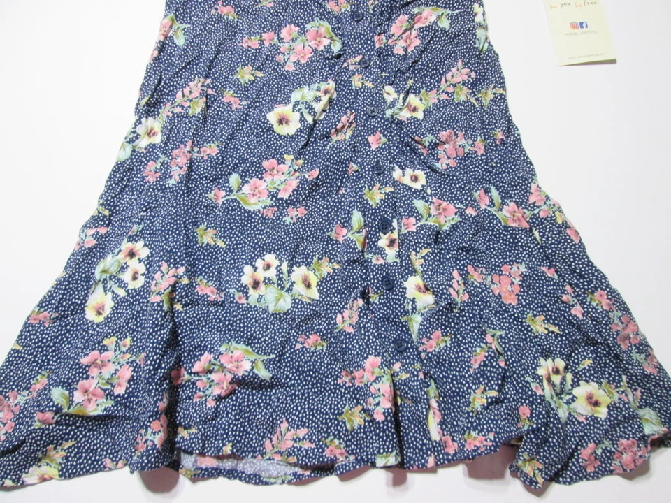 Nuevo con etiquetas Vestido Camisa Bepop Mujer Talla S Azul Marino Manga Corta Cuello en V Botones Floral Foto 3 de 4