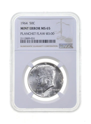 MS65 MINT ERROR 1964 Kennedy Half Dollar Planchet Flaw @3:00 - Graded NGC *4247