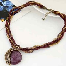 Multilayer Hand 18-20" Woven Pendant Necklace Peacock Rhinestone New B1895