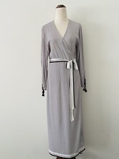 Faithfull The Brand Maxi Wrap Dress Size M White Brown Long Sleeve Tassels Bow