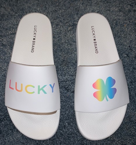 NWT Womens Lucky Brand Parker Pride Pool Slide. Size 9 u0026 White. Cute Design  | eBay