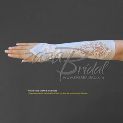 Shiny Satin Fingerless Gloves w/ Floral Embrodiery Lace  display picture 1