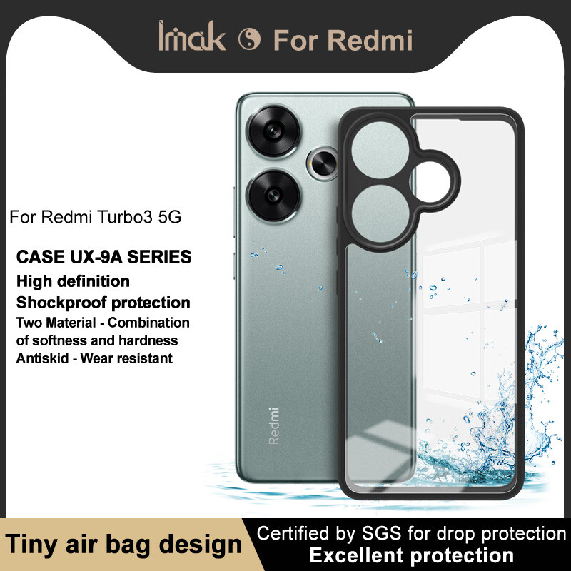 IMAK For Xiaomi Redmi Turbo 3, Luxury Soft Frame Bottom Plate Crystal Case Cover