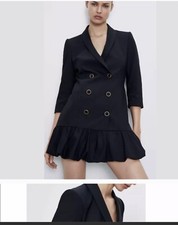 Zara black Blazer Dress Drop Hem With Gold Buttons