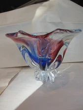 Sanyu/iwatsu Japanese Art Glass BOWL vase Ombré/Blue/Pink/Lavender Polished Base