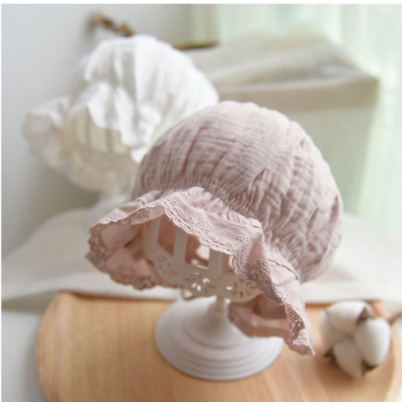 Baby Girls Cotton Bonnet WITH TIED UP Infant Toddlers Princess Lace Ruffle Hat