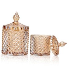 2 Pack Crystal Glass Jars with Lids Bathroom Storage Organizer for Cotton Amber