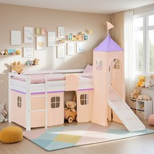 Hochbett 90x200 Kinderbett mit Rutsche Turm Bett Kinder Vorhang Lila Homestyle4u
