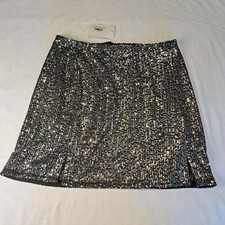 Audrey 3 1 NWT Black Silver Sequin Short Straight Mini Skirt Size M