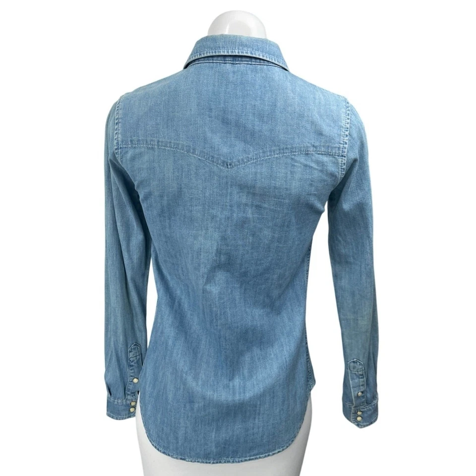 Topshop Moto Azul Cambray Abotonado Manga Larga Denim Jeans Camisa Chaqueta Talla 2 Foto 2 de 4