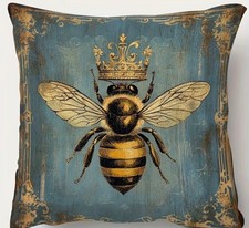 Bee and Crown Design Decorative Pillow Cover - 18.0x18.0in-NEW