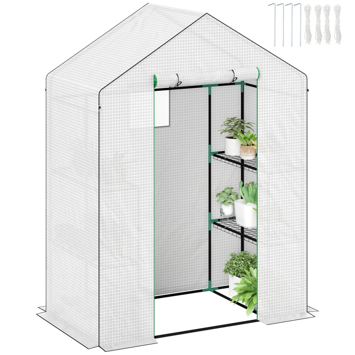 Outsunny Unisex White Walk-In Greenhouse With 4 Shelves, Outdoor Small Greenhouse, - Image 2