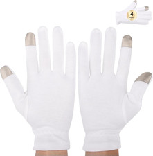 Segbeauty White Cotton Gloves with Touchscreen Fingers, 8Pcs Hand Moisturizing G