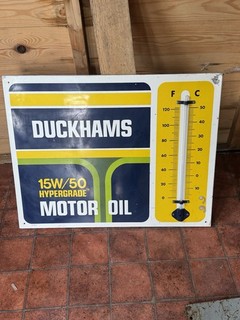 Early Genuine DUCKHAMS Motor Oil Thermometer Enamel Sign 26" x 20"