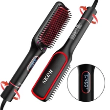 Hair Straightener Brush, Ionic Hair Straightening Brush with LED Display Screen,