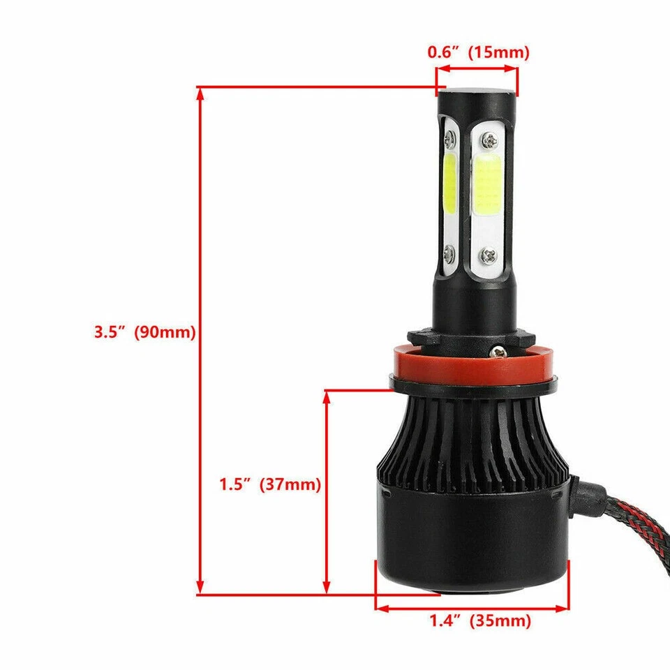 Kit de faros LED H11 de 4 lados bombilla de haz bajo súper brillante 6500K blanco 1000000LM Foto 4 de 4
