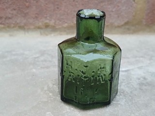 Nice Mid Green H.J.H. WRITING INK BB Ink Bottle. Rare But Has A Crack Sadly.
