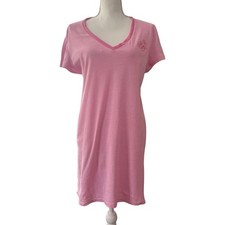 Ralph Lauren Nightgown Sleep Shirt Pink Striped Embroidered Logo Cotton Womens L