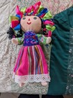 Handmade Mexican Lele Maria Rag Doll Black Hair Pink Green & Blue Ribbons — photo 2