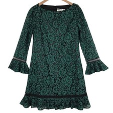 NWT ELIZA J Floral Lace Bell Sleeve Ruffle Midi Dress Sz 8 Green Black Lined