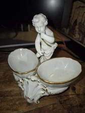 1873 Antique K.P.M. Salt Cellar Hand Painted with /Gold