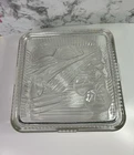 Vintage Federal Glass Refrigerator Square Dish Embossed Vegetable Lid 8.5” Large