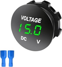 Mini Digital LED Voltage Meter Gauge, Waterproof DC 12-24V Round Panel Green